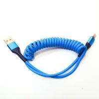 Кабель для iphone спиральный, 1 м, голубой