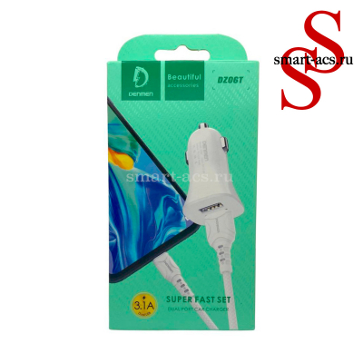 АЗУ DENMEN DZ06T 3.1A 2USB PORT + CABLE USB Type-C