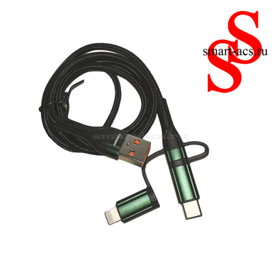 КАБЕЛЬ 3 В 1 DENMEN D55E MICRO, LIGHTNING, TYPE-C 3.6A