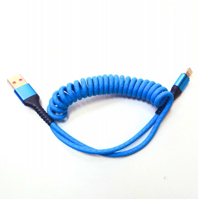 Кабель для iphone спиральный, 1 м, голубой
